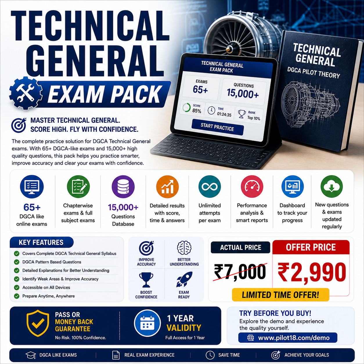 Technical General Exam Pack - online trial exams pack for DGCA pilot trainees