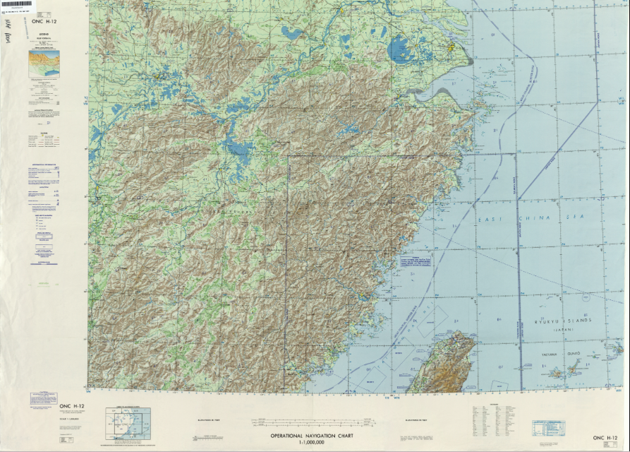 ONC H-12 Peoples Republic of China; Republic of China; Ryukyu Islands Vinyl washable 1:1,000,000 scale (not for navigational use)