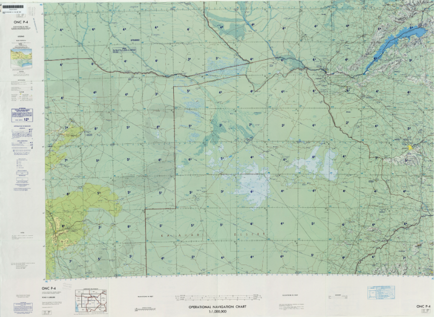 ONC P-4 Angola; Botswana; Namibia; Republic of South Africa; Rhodesia; Zambia Vinyl washable 1:1,000,000 scale (not for navigational use)
